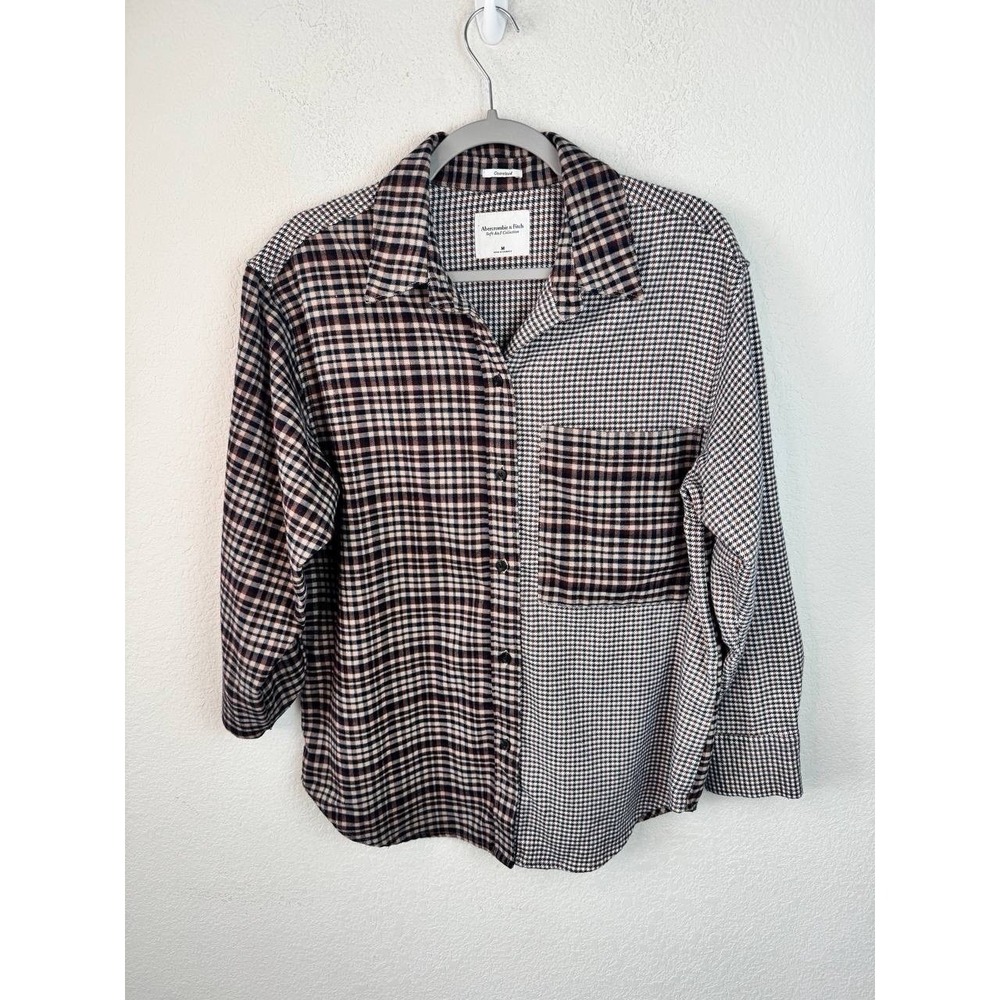 Abercrombie & Fitch Mixed Plaid Button Up Shirt Women's M Relaxed Flannel Layers